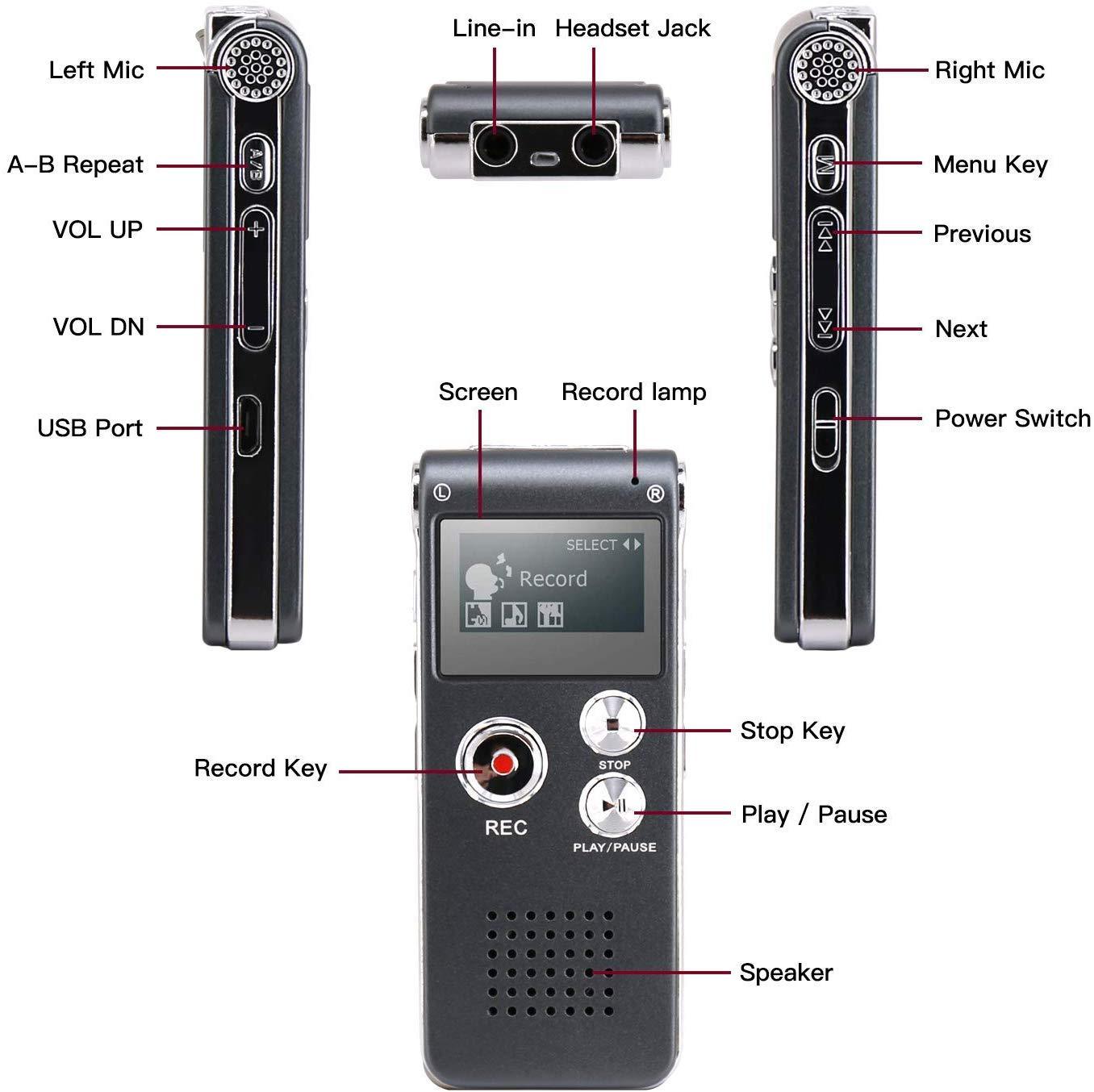 Voice Recorder 8GB Mini Audio Sound MP3 Recorder